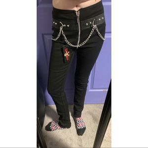Black Zip in Half Bondage Pants w/ Chains
